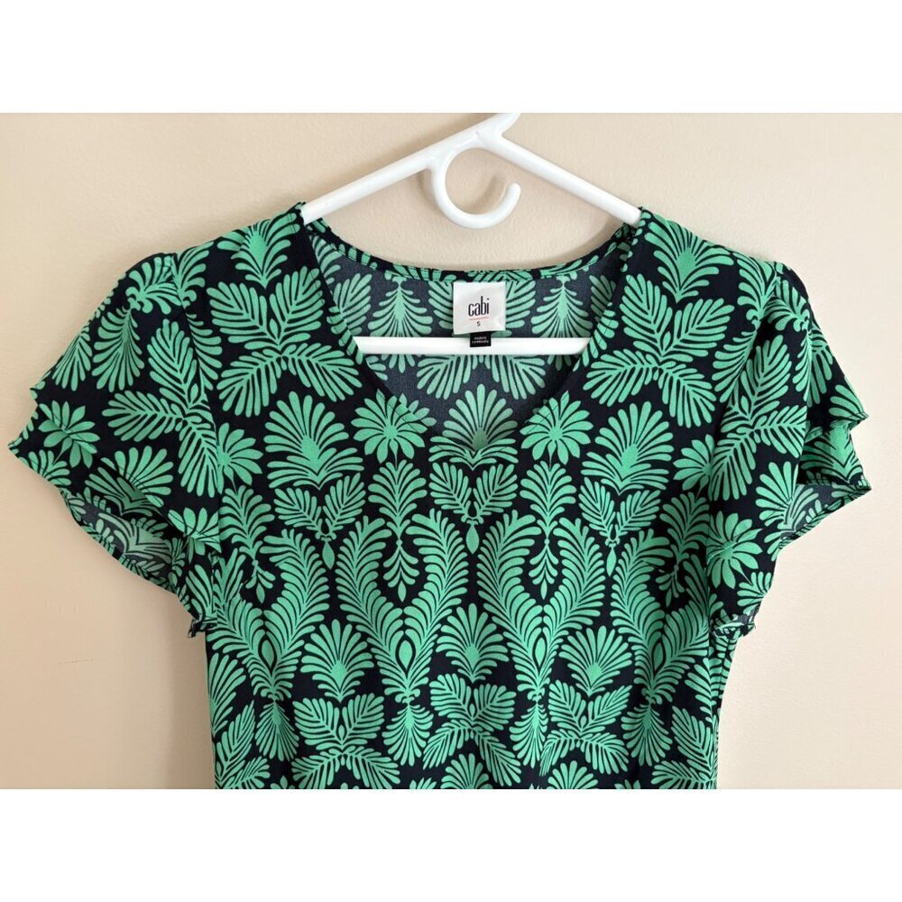 Cabi Palmette Tropical Print Mini Dress Navy/Green Size Small View 6